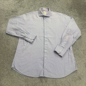 Strong Oxford Dress Shirt Men Large 16.5 Purple Long Sleeve Cotton Classic Work